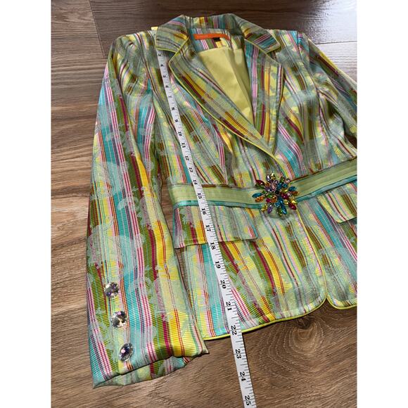 Cynthia Steffe Paisley Floral Beaded Fitted Striped Jacket Coat - Size XS - OE - Picture 7 of 12